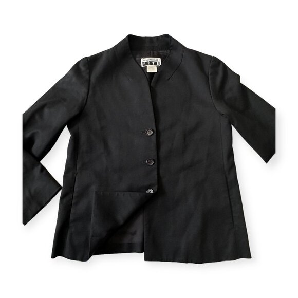 Issey Miyake FÊTE Black Wool Jacket Size 4 Japan Minimalist Collarless Blazer - Picture 7 of 16